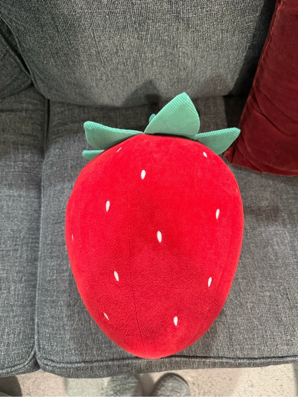 Plush Strawberry pillow - Red/Green Soft Fruit Plush